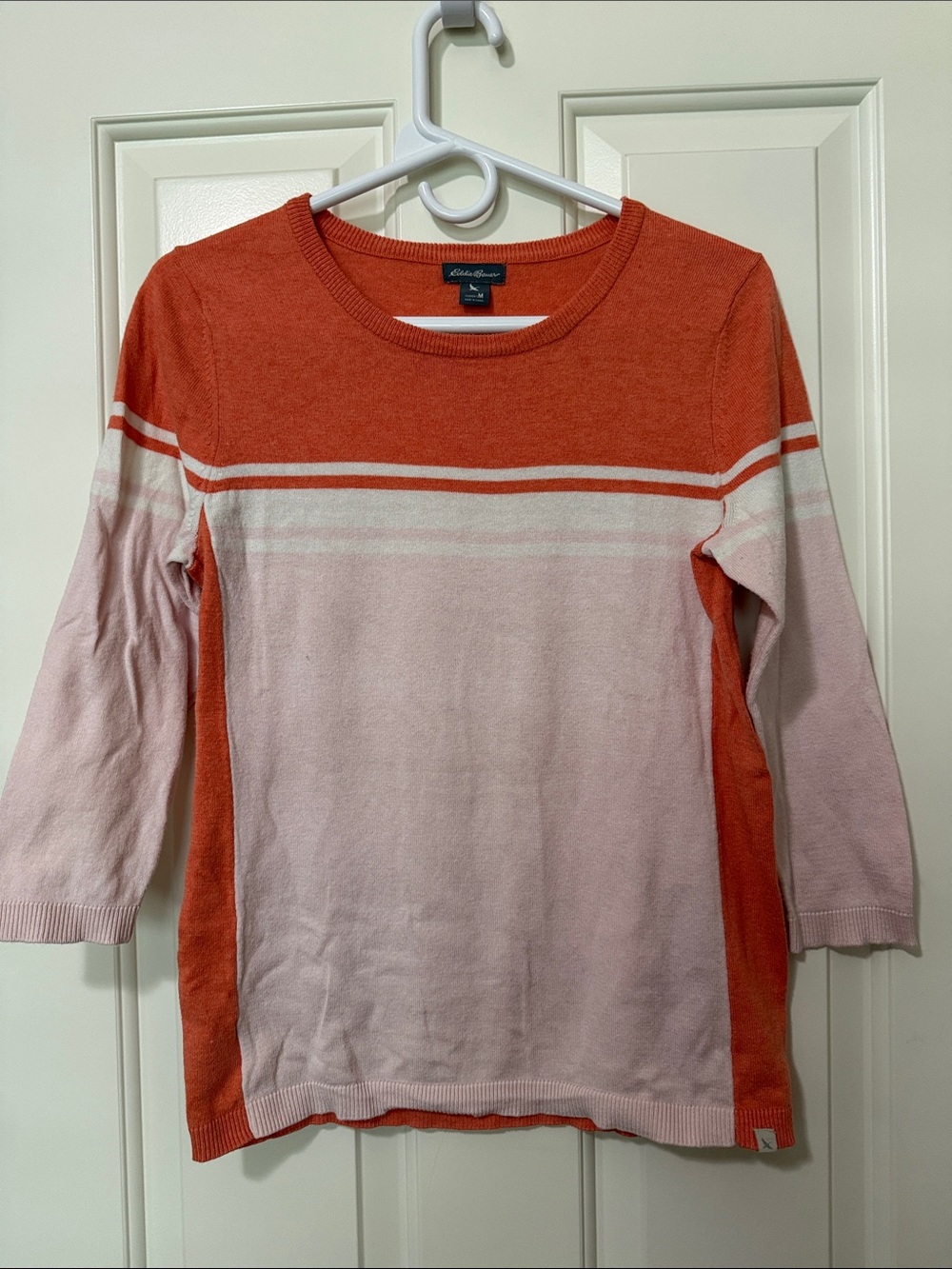 Eddie Bauer Pink/Coral Colorblock 3/4 Sleeve Sweater, Medium